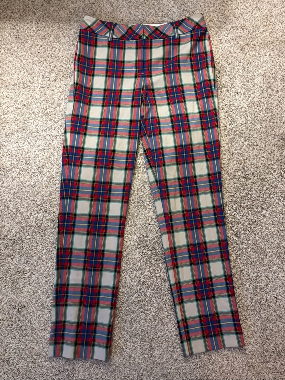 Lands' End Plaid Pants with Cream, Red & Blue Tartan Print, Fit 2, Size 4 - Picture 2 of 6